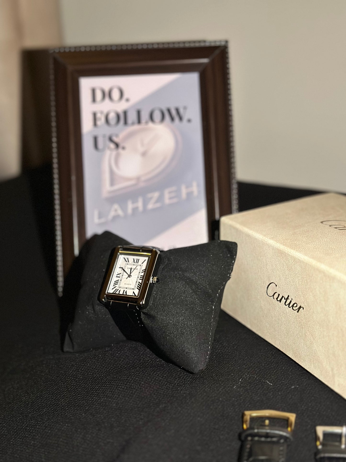 Cartier Tank Marked Silver Case Black Strap