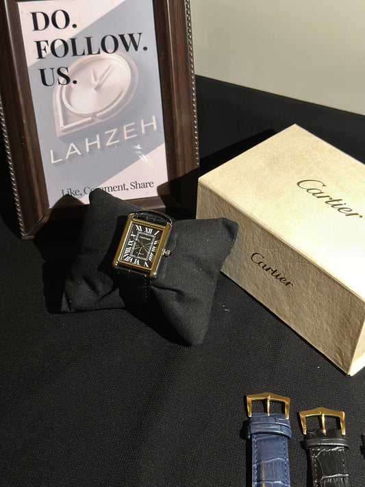 Cartier Tank Marked Silver Case Black Strap