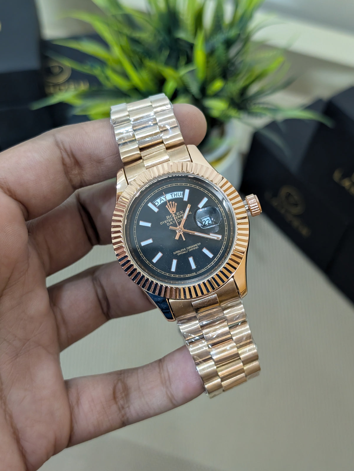 Lahzeh Ridge Day & Date Rose Gold