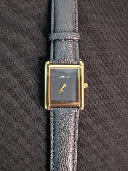 Cart-ier Tank Gold Minimalistic Marker-Less Dial Pebble Strap
