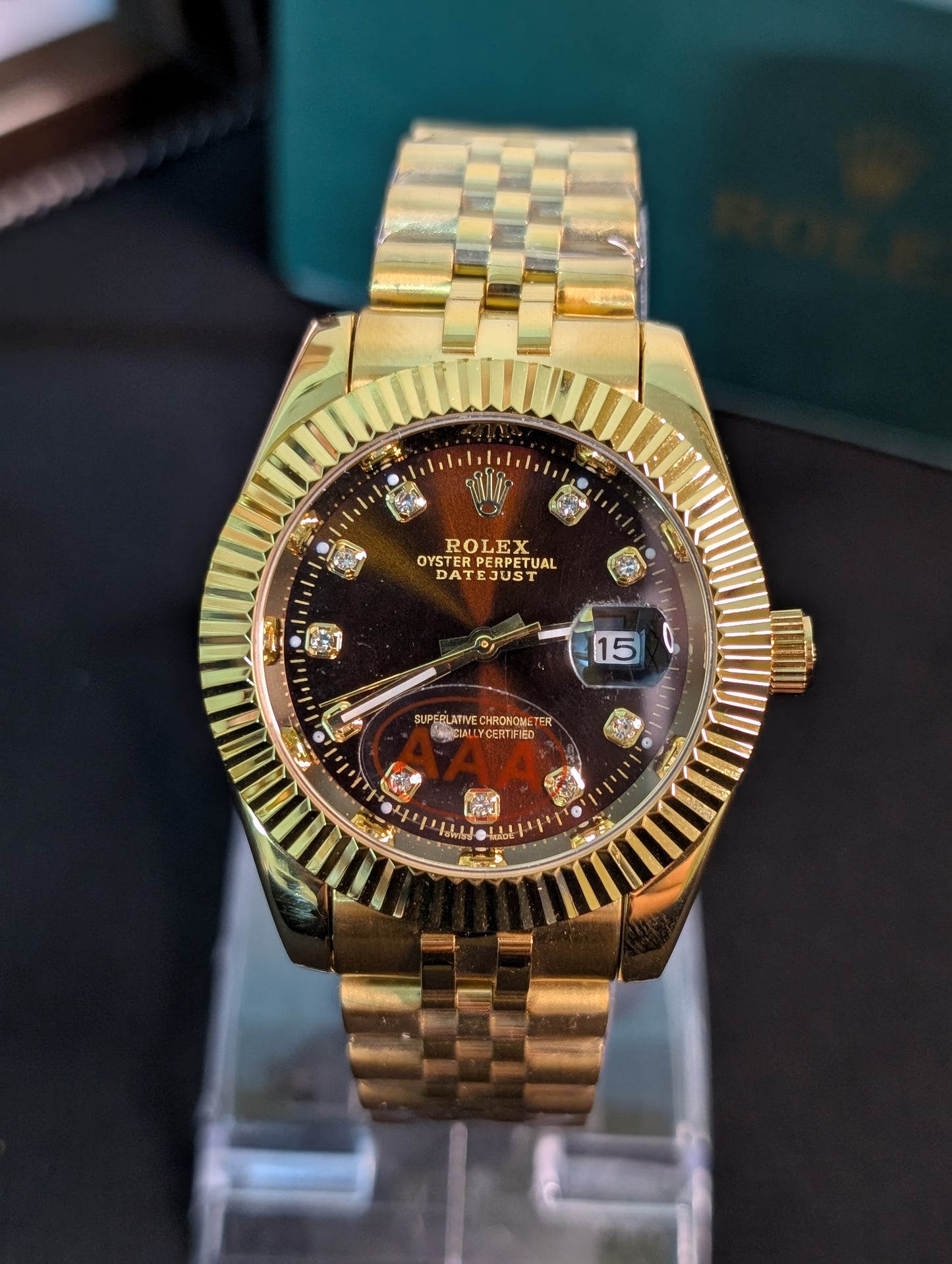 RLX Gold D-Just Maroon Dial